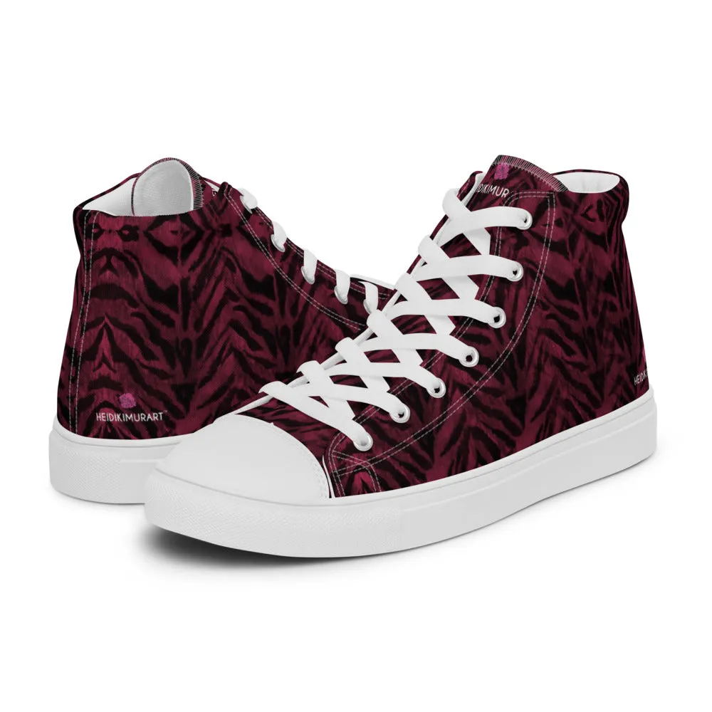 Red Tiger Striped Men's Sneakers, Tiger Faux Skin Striped Animal Print Designer High Tops For Men