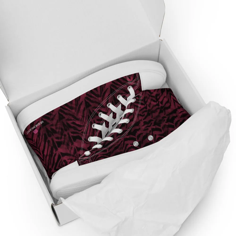 Red Tiger Striped Men's Sneakers, Tiger Faux Skin Striped Animal Print Designer High Tops For Men