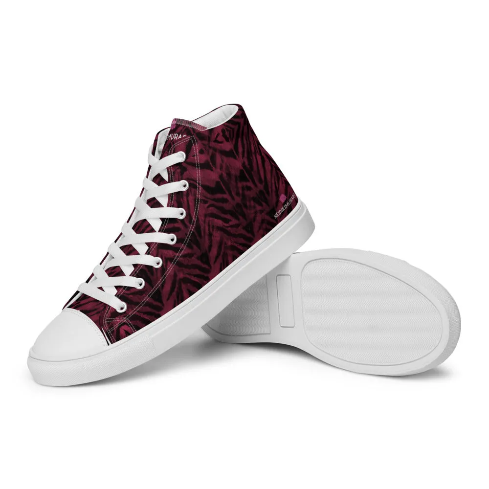 Red Tiger Striped Men's Sneakers, Tiger Faux Skin Striped Animal Print Designer High Tops For Men