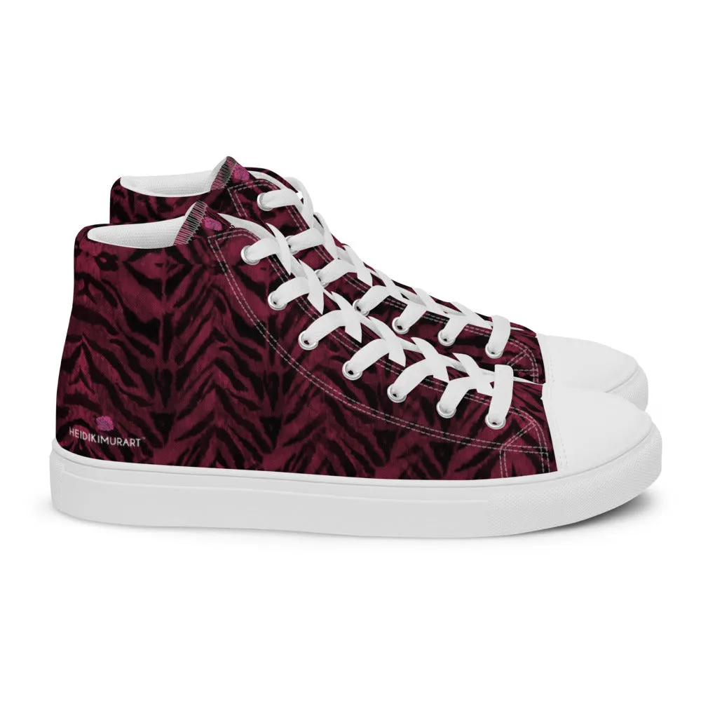 Red Tiger Striped Men's Sneakers, Tiger Faux Skin Striped Animal Print Designer High Tops For Men