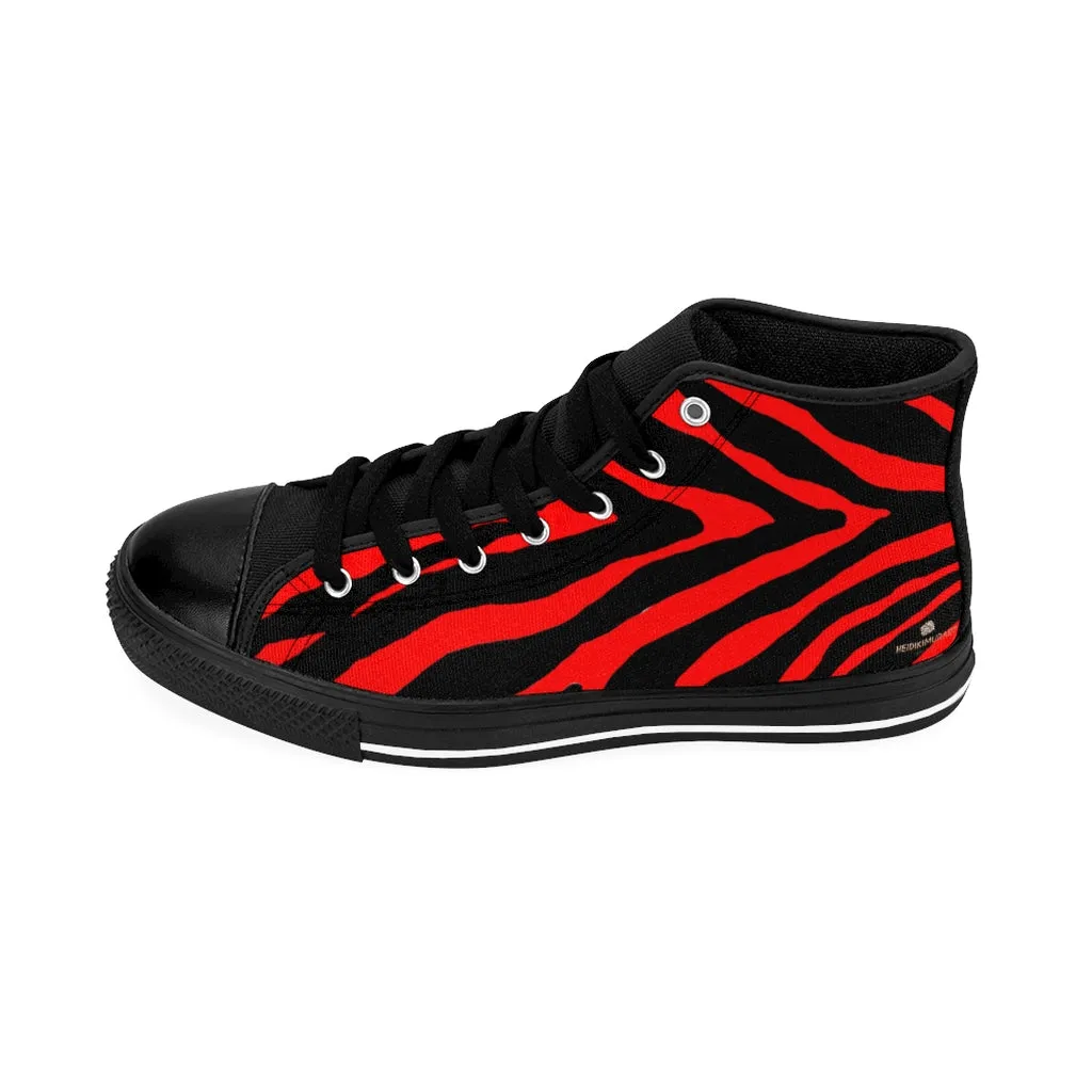 Red Zebra Women's Sneakers, Striped Animal Print Designer High-top Fashion Tennis Shoes