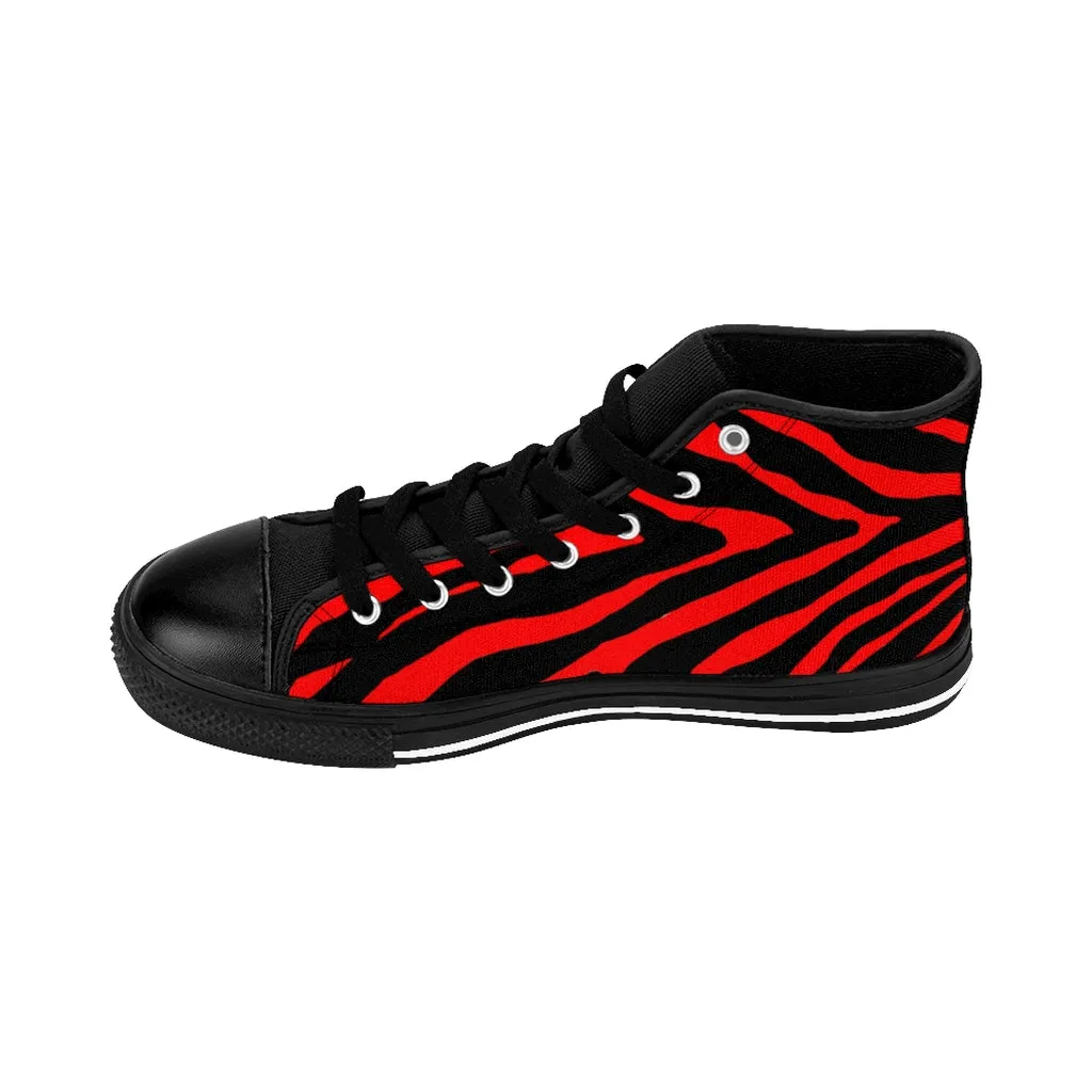 Red Zebra Women's Sneakers, Striped Animal Print Designer High-top Fashion Tennis Shoes