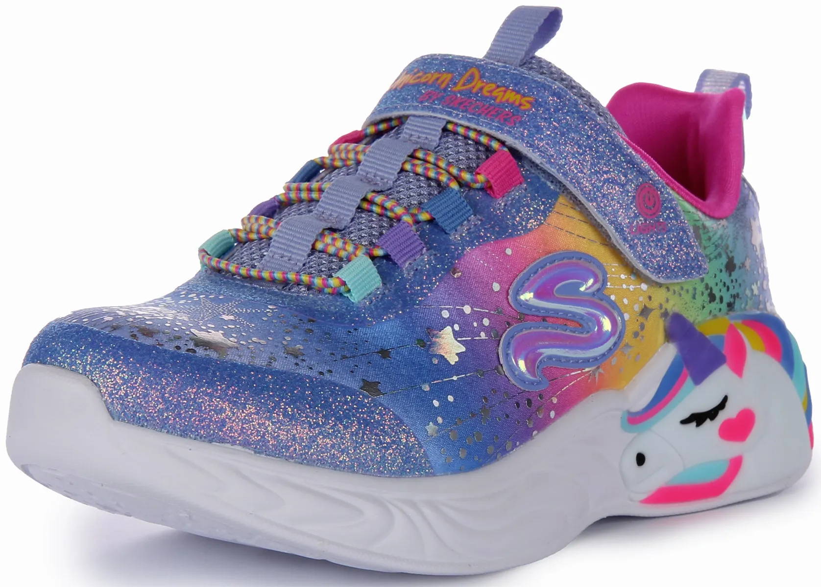 Skechers Lights In Blue Unicorn Trainers For Kids