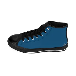 Teal Blue Men's High Tops, Solid Color Premium Quality Men's High-Top Sneakers Fashion Tennis Shoes