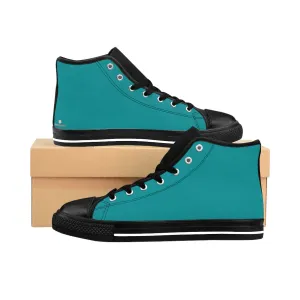 Teal Blue Women's Sneakers, Classic Solid Color High Top Running Shoes (US Size 6-12)