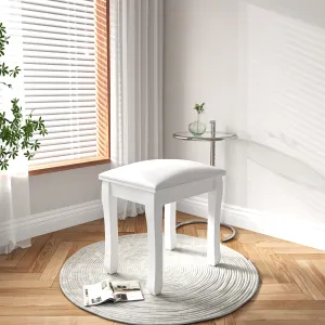 White Vanity Stool Padded Makeup Chair Bench with Solid Wood Legs