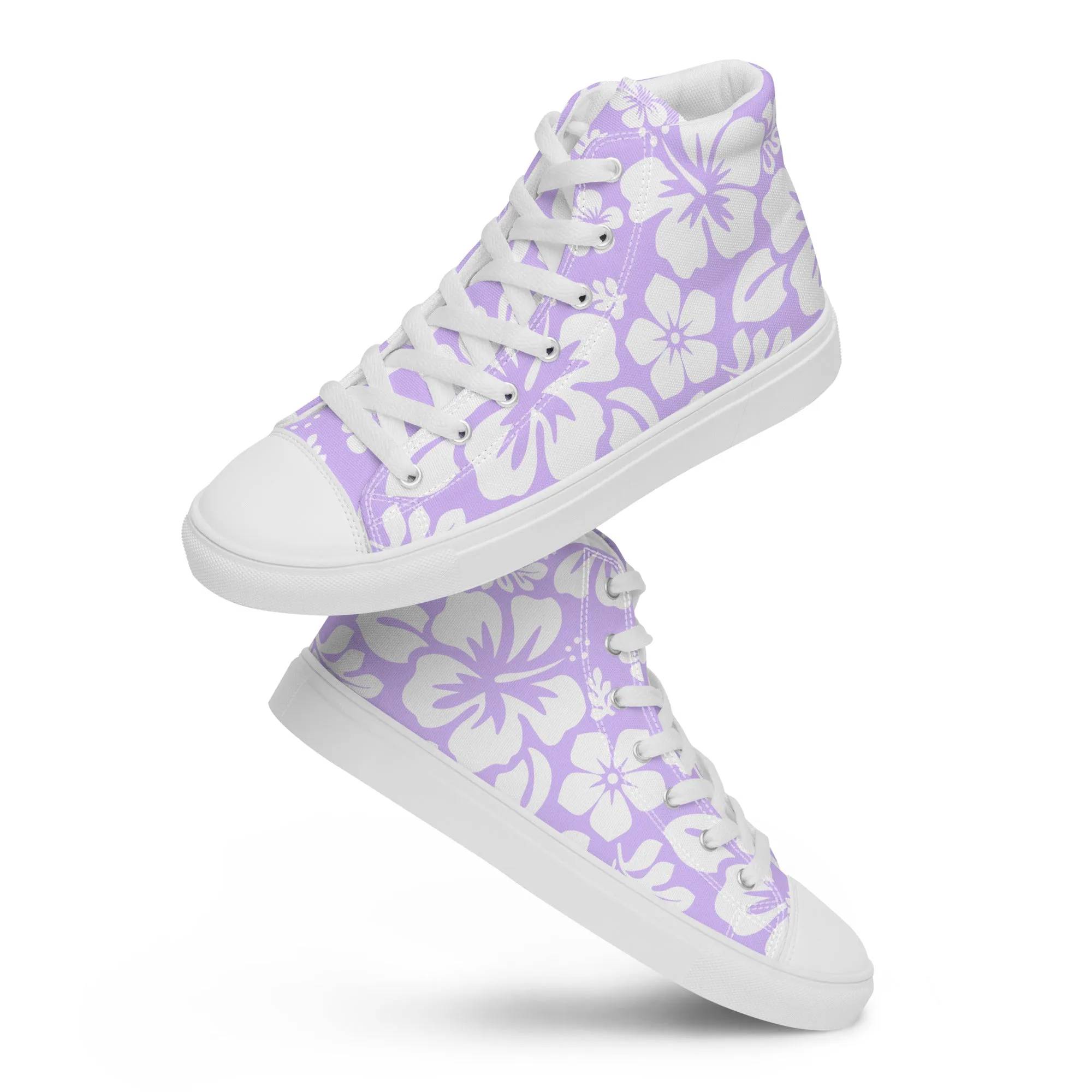 Women’s Lavender and White Hawaiian Flowers High Top Shoes