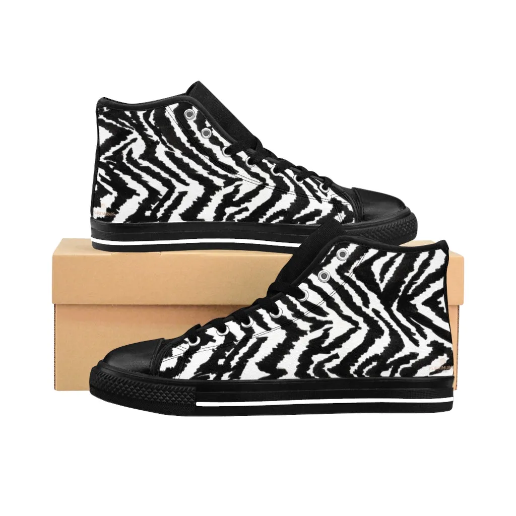 Zebra Women's Sneakers, Striped Animal Print Designer High-top Sneakers Tennis Shoes