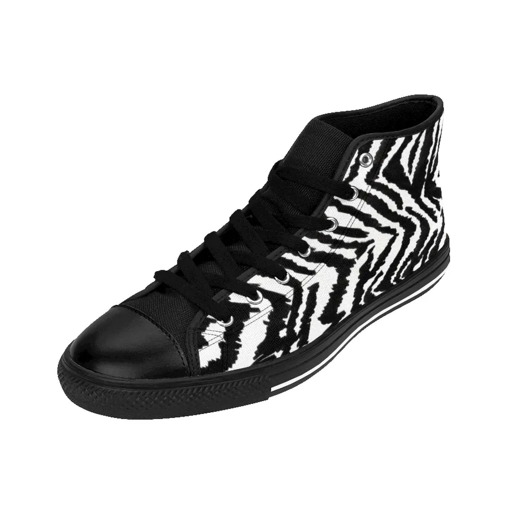 Zebra Women's Sneakers, Striped Animal Print Designer High-top Sneakers Tennis Shoes